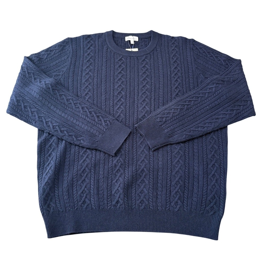 NWT Peter Millar Men's XL Navy Cable Knit Sweater Wool Yak Cashmere Blend Luxury